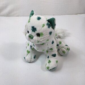 Webkinz Clover cat Plush stuffed Animal Green White NO Code